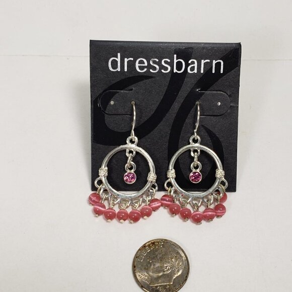 2/$30 Silver tone Pink Dangling Beads & sparkling Crystal Drop Earrings Jewelry - Picture 7 of 7